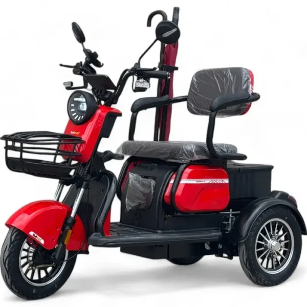 Триместна електрическа триколка Bullmax C2+ за възрастни и трудноподвижни 60V, 20Ah, 5 батерии, 800W, подарък бастун и чадър